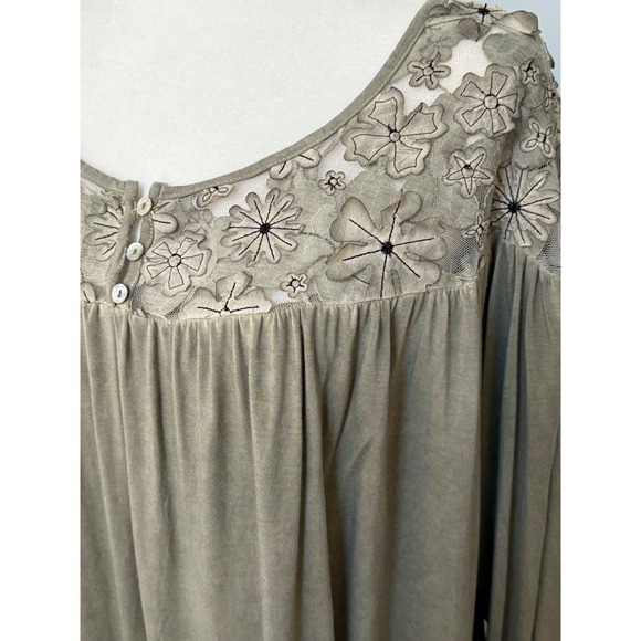 POL Women's Small Olive Green Boho Floral Lace Long Sleeve Blouse Top Oversized - Picture 2 of 13
